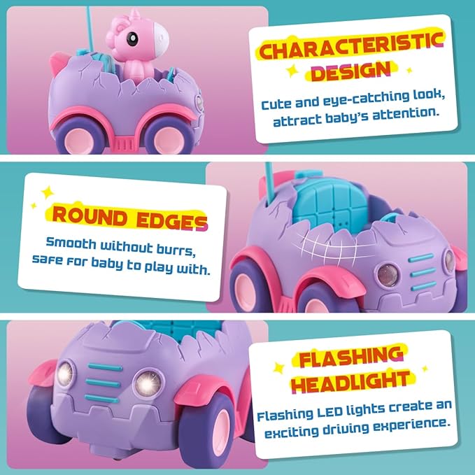 Nueplay Remote Control Car for Toddler Age 2 3 4 5, Electric RC Toys with Light & Music, Toddler Toys, Race Vehicles, Horse Figures Truck, Christmas Birthday Gift for Baby Girls, Purple