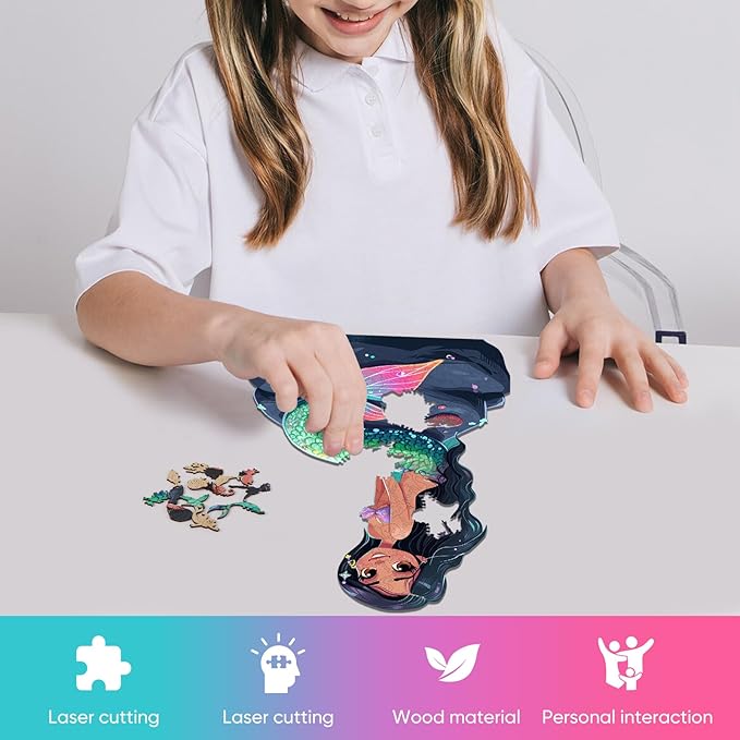 Wooden Puzzle for Adults, Mermaid Wooden Jigsaw Puzzles(15.3 * 23.4in-500pcs), Beautiful Wooden Puzzle with Box Birthday Gifts for Adults and Kids Family Game