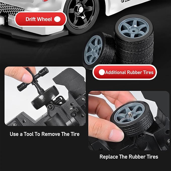 YUZ Remote Control Drift RC Car 1:16 Scale 2.4GHz Rechargeable Battery 18KM/H High Speed Racing With LED Lights Spray Drifting Tires Toy for Adults Boys Kids Gift