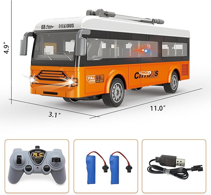 Remote Control Bus 2.4G Remote Control City Classic Bus Truck Model with Lights Sound Electric Vehicle Playsets Cars for Kids Toy