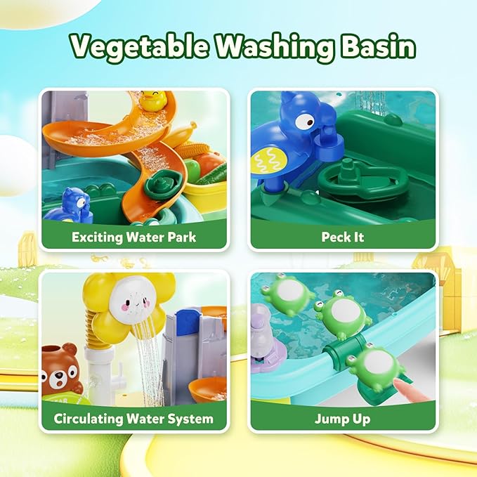 Water Table for Toddlers 1-3, Water Table for Kids Ages 4-8 with Pump, Sensory Tables with Play Vegetables, Tableware & Fishing Game, Outdoor Toy Summer Beach for Kids Boys Girls Age 3 4 5 6 7 8
