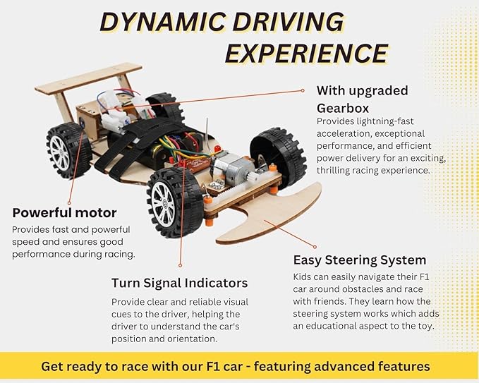 Wireless Remote Control Car Kit F1, Science Project Kit for Kids/Students/Education, STEM Project Model Car Kits to Build, Ideal Choice for Family and School
