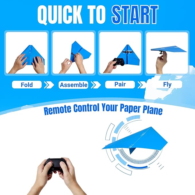 RC Paper Plane, Remote Control DIY Airplane Kit with Colored Paper, Super Easy Fly Toy for Kids STEM KIT (Birdy-X 2.0)