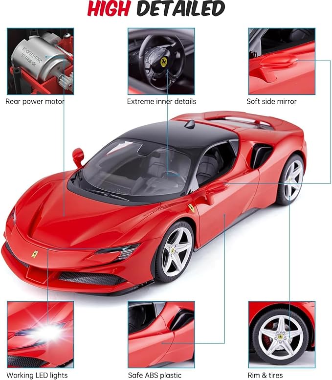PowerTRC Official Licensed Ferrari RC Car, Ferrari Toy Car, Ferrari SF90 1:14 Scale Official Licensed Model Sports Car RC Cars for Boys Age 8-12