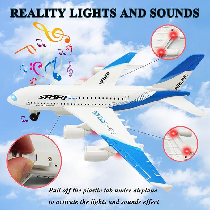 OTONOPI Airplane Toys A380 for Kids Bump and Go Pull Back Airlines Die Cast Metal Airbus Plane Toy with Lights and Sounds Model Airplane Toy for Boys & Girls Christmas Birthday Gift and Collections
