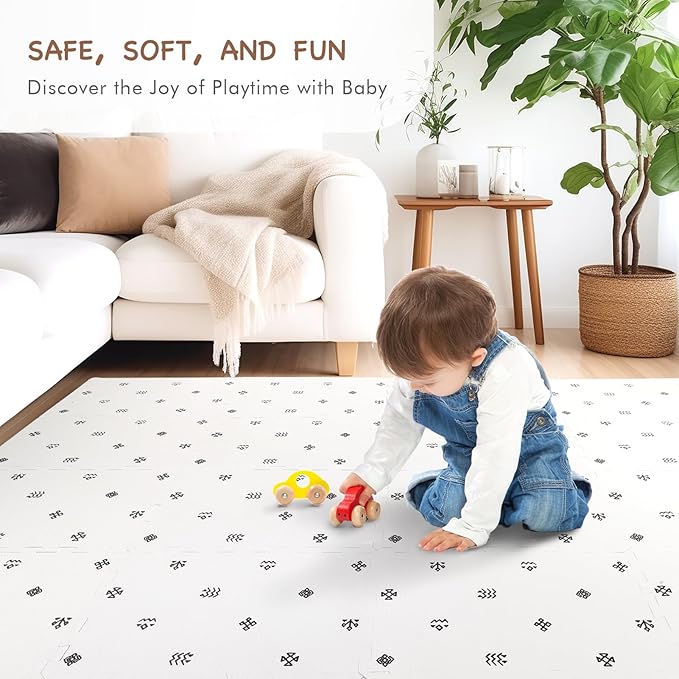 TCBunny 16 Interlocking Tiles and Edges Baby Play Mat for Kids & Toddlers - 5.6 X 4 FT (Bohemia Handmade Pattern)