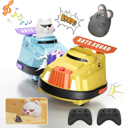 2 Pack Remote Control Car, RC Ejecting Bumper Car for Kids, Cat and Rat War Cheese Bumper Car, Car Toys for Ages 5-7, Christmas Birthday Gifts Toys for 3 4 5 6+ Year Old Boys Girls