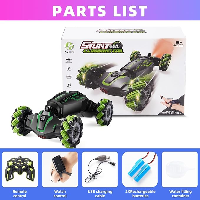 Gesture Sensing RC Stunt Car with Light & Music & Spray - Remote Control Cars for Boys 8-12 Toys, Best Birthday Gift for Kids 6 7 8 9 10 11 12+ Years Old, Cool Hand Controlled Drift Fast RC Car