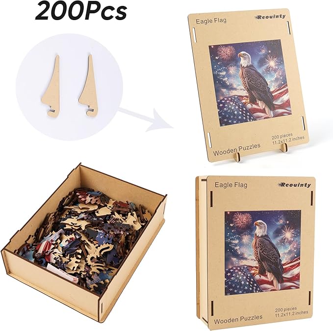 Wooden Puzzle for Adults, Eagle Flag Wooden Jigsaw Puzzles(11.2 * 11.2in-200pcs), Beautiful Wooden Puzzle with Box Birthday Gifts for Adults and Kids Family Game