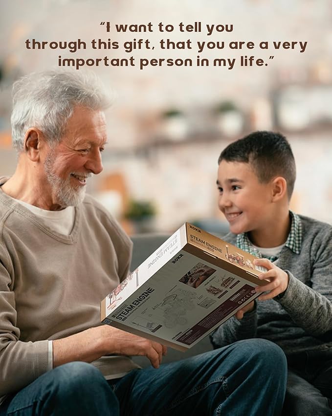 ROKR 3D Puzzle for Adults 469pcs Electric Vintage Car Steam Engine Model Kits, Mechanical Wooden Assembly Puzzles Vehicle DIY Hobbies Christmas Gifts for Men Women