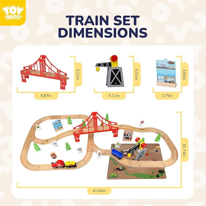 TOY Life Wooden Train Set 80pcs with Magnetic Crane, Wooden Train Tracks Toys for Toddlers Boys Girls 3 4 5, 3 Year Old Boy Gift, Wood Toys Toddler Train for Kids 4-8 - Fits Thomas Brio Chuggington