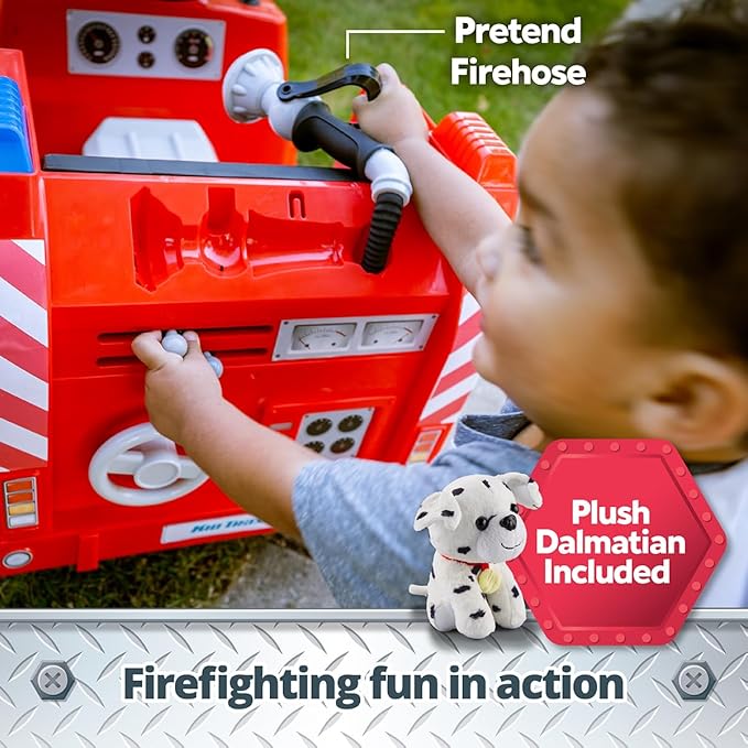 Kid Trax Real Rigs Toddler Fire Truck Interactive Ride On Toy, Kids Ages 1.5-4 Years, 6 Volt Battery and Charger, Sound Effects, Red, Large