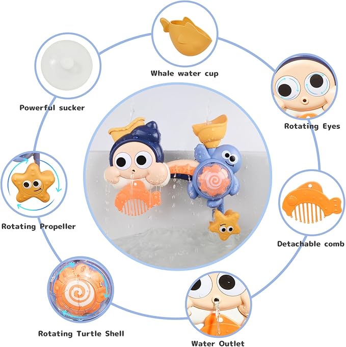 Interactive Bathtub Slide Set Toddler Bath Toys, Bathtub Slide Toy for Kids Ages 4-8, Wall Track Building Set 3+ Year Old, Fun DIY Kit Bathtub Time Birthday Gift for Toddler Boys & Girls