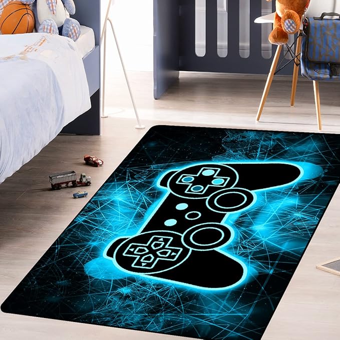 Gaming Video Game Area Rugs for Boys Teens Modern Cool Tech Style Gaming Room Home Decor Gamer Controller Gamepad Pattern Area Rug Floor Carpet Bathroom Mat for Leisure/Living/Bedroom