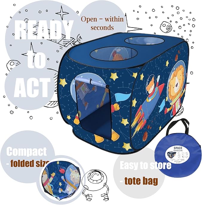 Pop Up Tent for Kids.Rocket Tent for Kids.Large, Easy to Organize Space Tent for Kids.Rocket Ship Tent.Space Ship Tent.Boys and Girls Imaginative Play.Spaceship Playhouse Tent Set, Blue