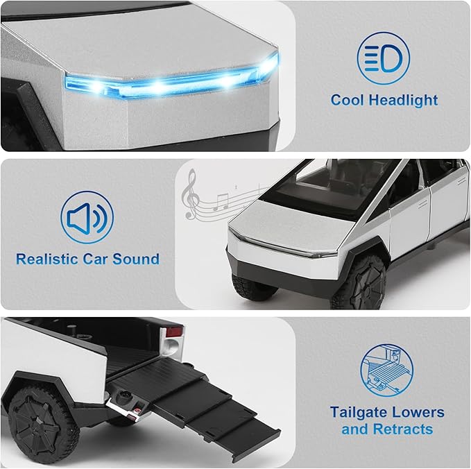 INGQU® Toy Car Alloy Diecast Pick-up Truck Model with RV & Motorcycle with Sound and Light Race Car Display Model Metal Pull-Back Vehicle 3-in-1 Camping Car Set Ideal Gift for Boys Kids Age for 3+