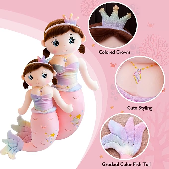 Mermaid Stuffed Animal Plush, 39.4in Cute Soft Pink Hugging Mermaid Plushies Pillow Toys Kawaii Birthday Gift for for Adults Kids Boys Girls