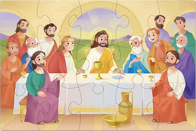 Bible Themed 4-in-1 Wooden Jigsaw Puzzles in Box, 15 Piece Each, Christian Religious Nativity Toys for Kids, Easter Christmas Puzzle for Kids (New Testament)