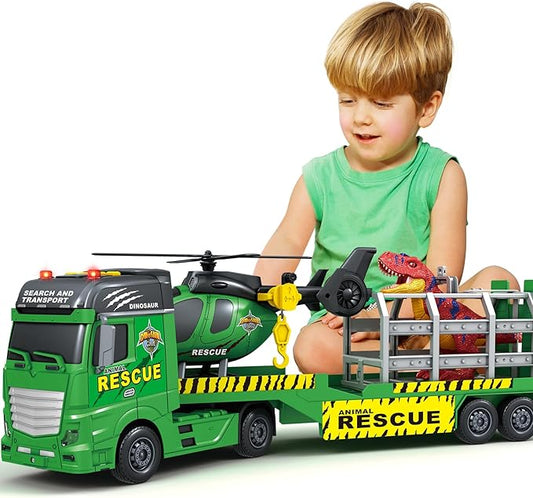 SpringFlower Toddler Truck Boy Toys, Large Dino Truck Toy with Helicoper and Dino, 3 in 1 Boy Toy for 3 4 5 6 7 Year Old, Christmas Birthday Gifts for Kids 3 4 5 6 Years Old