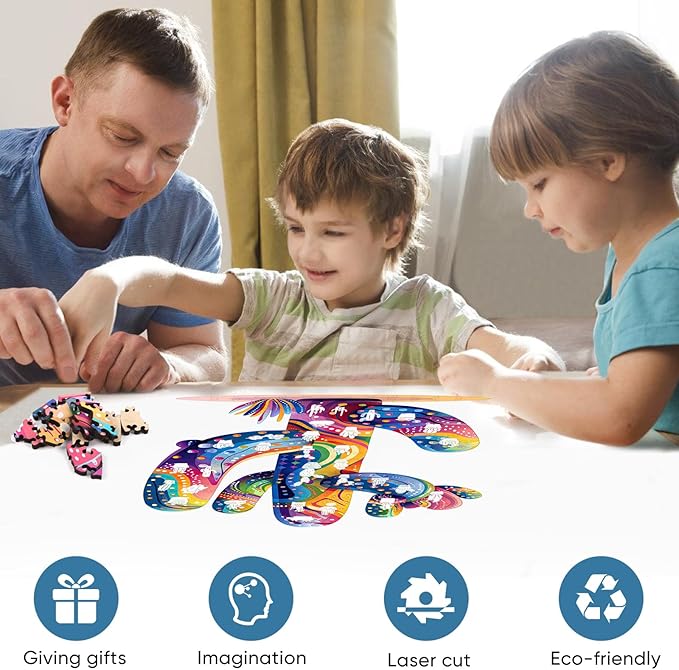 Colorful Cactus Wooden Puzzles for Adults, 200 Pieces Jigsaw Puzzles, Unique Shaped Medium Size Wood Puzzle Gift for Kids, Family Game 10.6'' x 13.4''