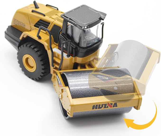 Dollox Die-cast Road Roller Toys 1/50 Scale Metal Engineering Road Planer Vehicle Truck Toy High Detail Construction Vehicles Model Road Roller Decoration Toy Kids