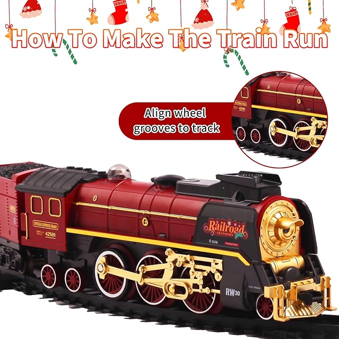 Train Set, Christmas Train Sets for Around The Tree Electric Train Set with Steam, Lights and Sound, Model Train Sets for Kids Toy Gifts for 3 4 5 6 7 8+ Years Old (Remote Control)
