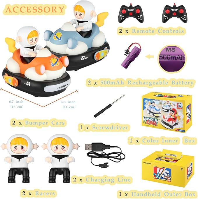 2Pcs Remote Control Cars Toys, Rechargeable RC Speed Bumper Cars, Mini Remote Controlled Ejector Vehicles for Kids Ages 3-8 with Parental Guidance, Birthday Toy Gifts for Toddler Child Teen