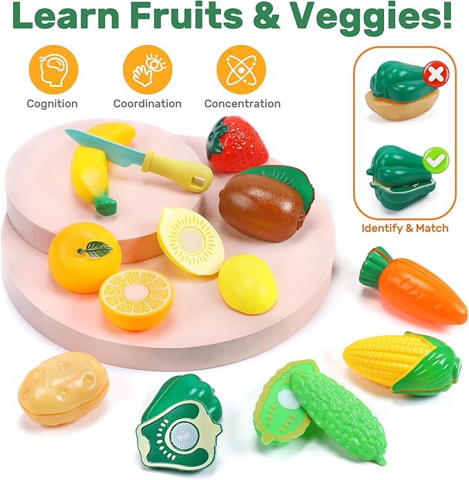 CUTE STONE Kids Pretend Play Sink with Running Water, Toddler Sink Toy with Upgraded Electric Faucet, Play Kitchen Accessories, Cooking Stove, Vegetable Garden Toys, STEM Learning Gift for Ages 3+