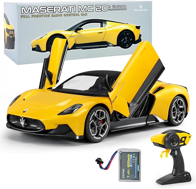 MIEBELY Maserati Remote Control Car, Openable Door 1:12 Scale Rc Toy Car 7.4V 900mAh Licensed 12Km/h Fast Rc Cars with Led Light 2.4Ghz Model Car for Adults Boys Girls Birthday Ideas Gift (Yellow)