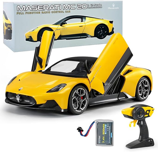 MIEBELY Maserati Remote Control Car, Openable Door 1:12 Scale Rc Toy Car 7.4V 900mAh Licensed 12Km/h Fast Rc Cars with Led Light 2.4Ghz Model Car for Adults Boys Girls Birthday Ideas Gift (Yellow)