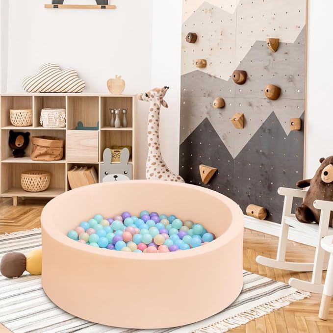 Baby Ball Pit 35.4" Soft Round Memory Foam Ball Pits NOT Included Balls Indoor Outdoor Playpen for Babies Toddlers Kids Great Gift for Girls Boys, Beige