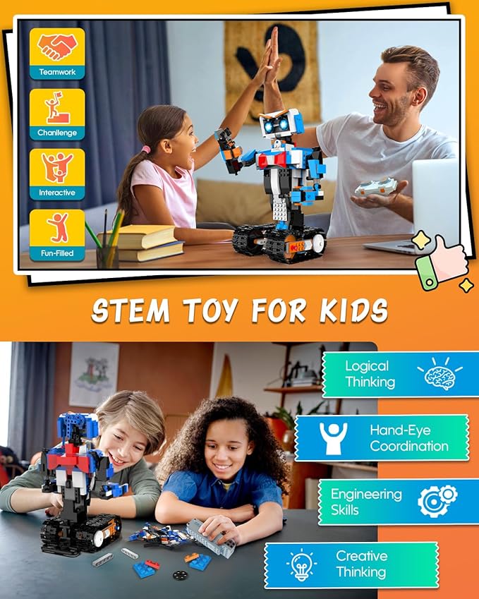 STEM Robot Toys Building Kits, Aukfa Building Toys for Boys Age 8-12, App & Remote Control Blocks Engineering Science Learning Educational Coding DIY Stem Projects Robot Gifts for Boys & Girls(635PCS)