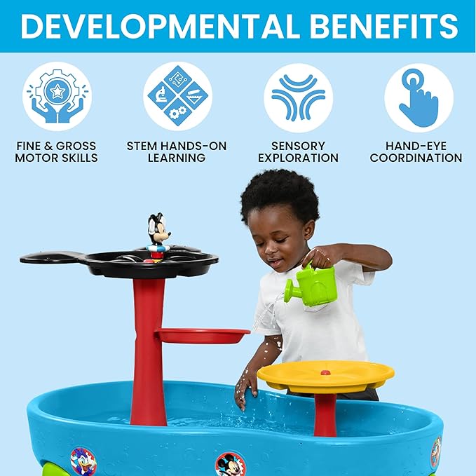 Spidey and His Amazing Friends Water Table by Delta Children| 3-Tier Water Play Table with 9-Piece Toy Set | Water Sensory Table + Summer Beach Toys for Outside Backyard for Toddlers Ages 2+, Blue