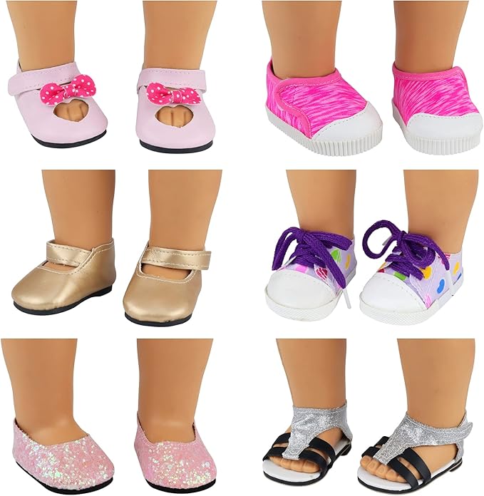 Ecore Fun 18 Inch Girl Doll Accessories - 9 Pairs of Shoes & 4 Pairs of Colorful Socks