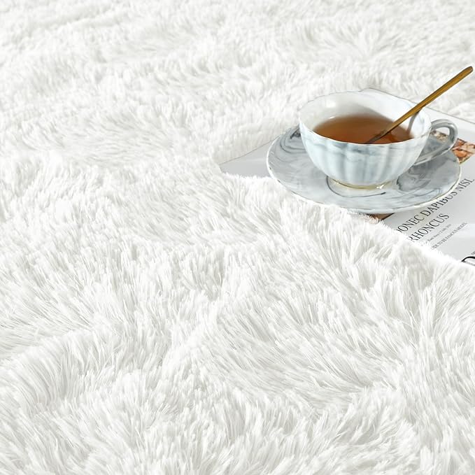 Ompaa Fluffy Rug, Super Soft Fuzzy Area Rugs for Bedroom Living Room - 6' x 9' Large Plush Furry Shag Rug - Kids Playroom Nursery Classroom Dining Room Decor Floor Carpet, Cream White