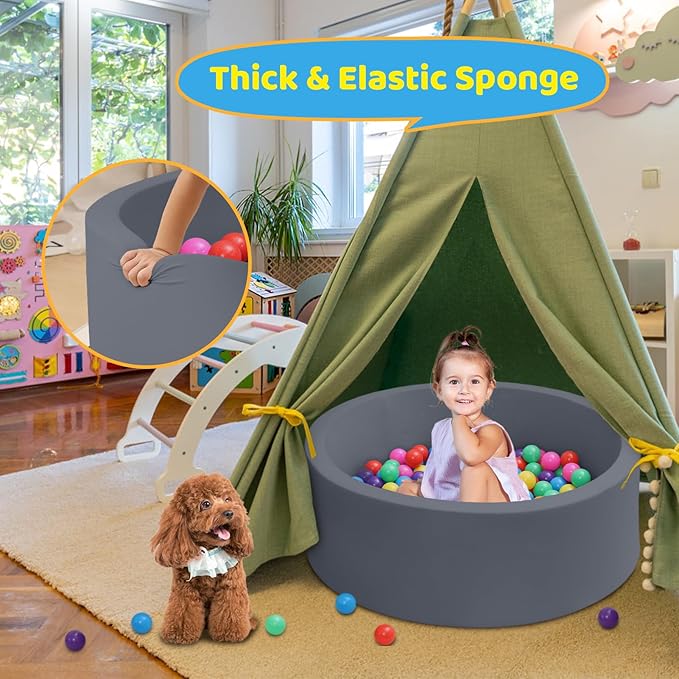 Baby Ball Pit 35.4" Soft Round Memory Foam Ball Pits NOT Included Balls Indoor Outdoor Playpen for Babies Toddlers Kids Great Gift for Girls Boys, Dark Gray