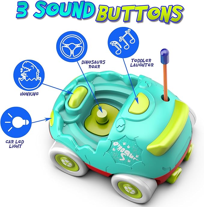 Remote Control Car for Toddlers Toddler Toys for 18+Months RC Cars with LED Lights & Music Dinosaur Toy for Kids 2 3 4 5 Years Old Birthday Gifts for 3+ Year Old Girls Boys -2 Pack