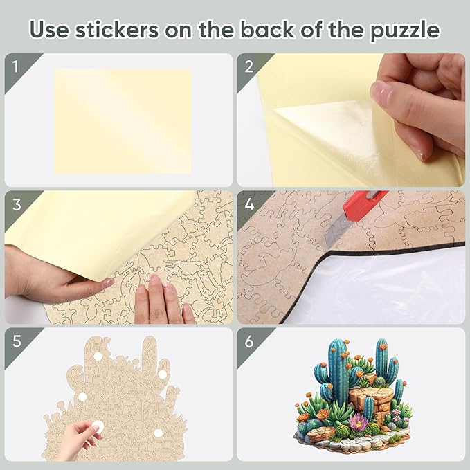 Succulent Cactus Wooden Puzzles for Adults, 500 Pieces Jigsaw Puzzles, Unique Shaped Medium Size Liberty Wood Puzzle Gift for Adults and Kids, Family Game 16.7'' x 16.2''