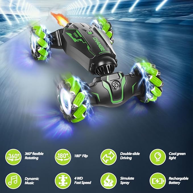 FEIMUOSI Remote Control Car RC Toys: - Drift Rc Car Rechargeable Toy Cars with Light Music Gesture Sensing Stunt Transformer 360° Rotating Hand Controlled Christmas Birthday Gift for Boys 4-7