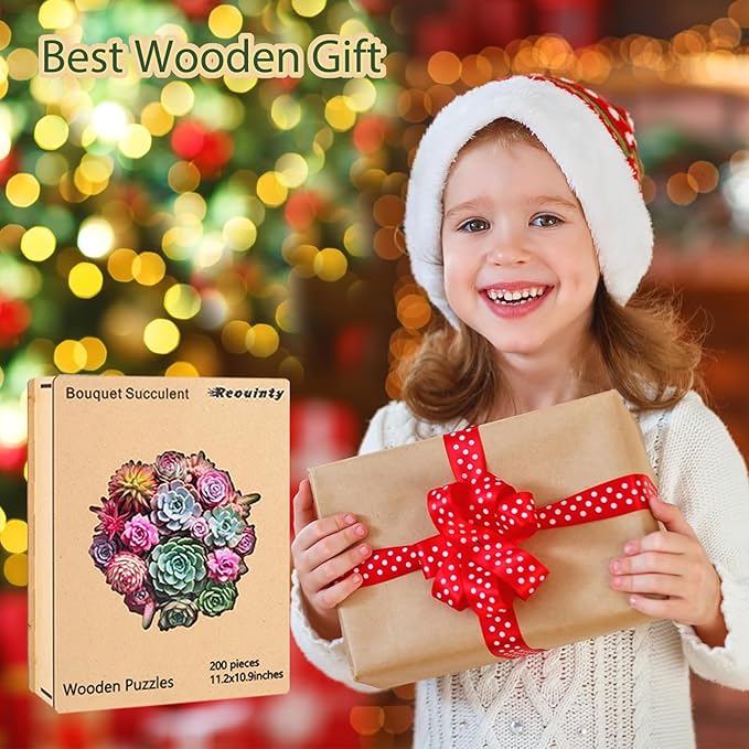 Wooden Puzzles for Adults, Colorful Succulent Puzzle for Mom, Challenging Puzzle, 200 Piece Luxurious Shaped Wooden Puzzles for Family Game Medium 11.3 * 10.5in