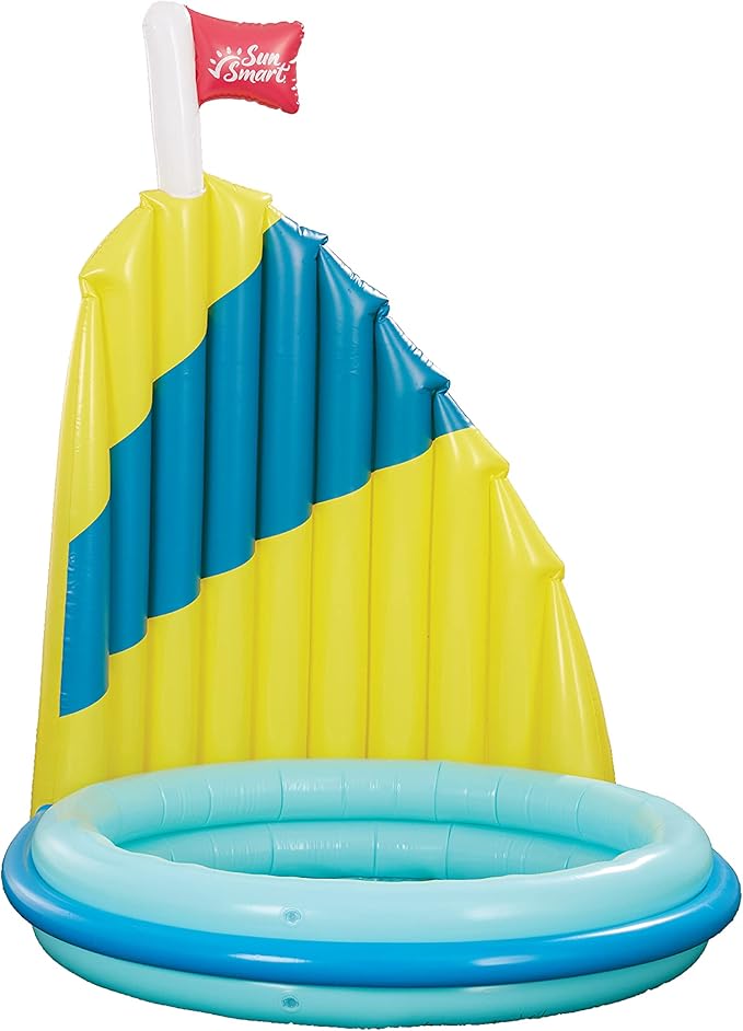SunSmart Shade N Play Sailboat Kiddie Pool With 360 Rotating Sun Shade Sail, Heavy Duty Double-Ring Mini Inflatable for Kids Splash and Play, Outdoor Water Toy, 40" Small for Toddlers