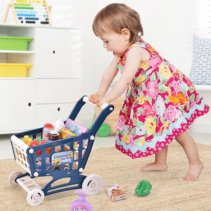 G.C Kids Cash Register Toy Pretend Play with Real Calculator Sound Scanner/Shopping Cart/Food/Play Money, Learning Counter Grocery Store Playset Toys Gift for Kid Boy Girl Age 3 4 5 6 7 8 Years Old