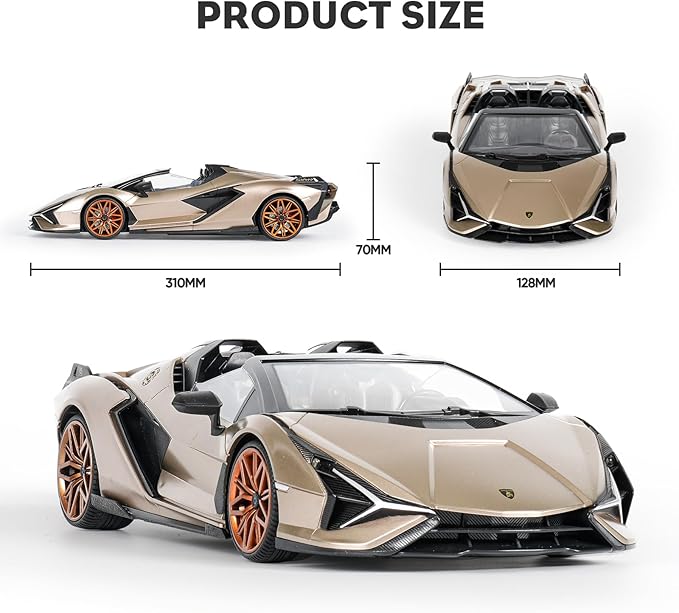 MIEBELY Lamborghini Remote Control Car, 1:16 Scale Lambo Toy Car 7.4V 500mAh Officially Licensed 12Km/h Rc Cars with Led Light 2.4Ghz Model Car for Adults Boys Girls Birthday Ideas Gift (Champagne)
