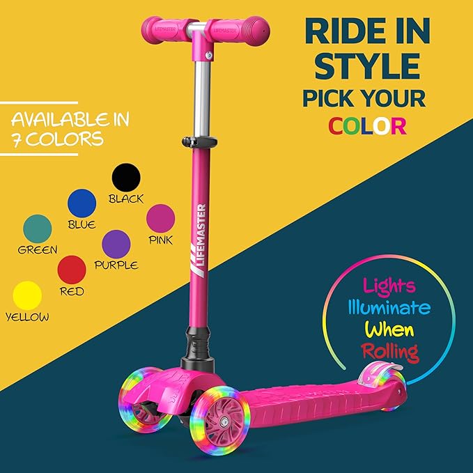 Kids Scooter – Children and Toddler 3 Wheel Kick Scooter – LED Wheel Lights Illuminate When Rolling– Adjustable Handlebar – Indoor and Outdoor