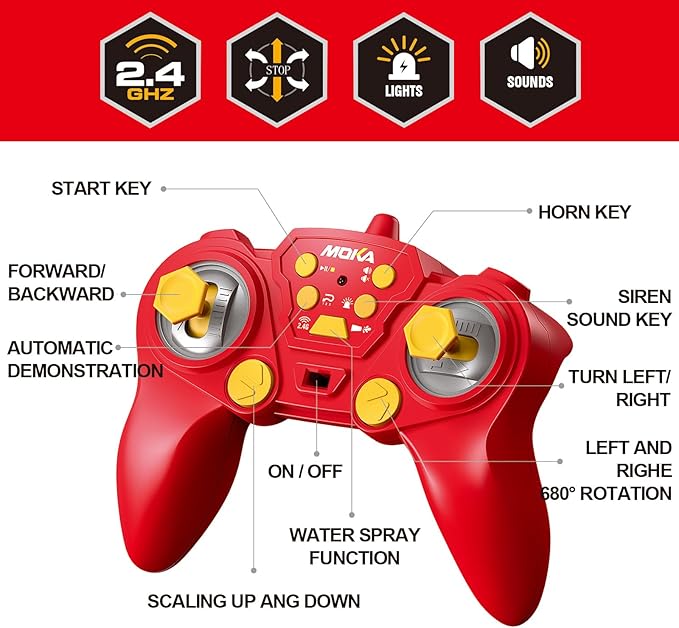 13 Channel RC Fire Truck Toy, 2.4G Large Remote Control Firetruck with Lights, Siren Sounds, Water Spraying, RC Car for Kids Boys 16.5"