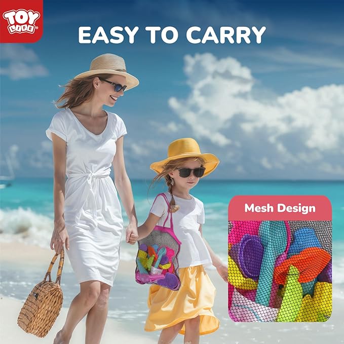 TOY Life 41 Pcs Beach Toys for Kids Ages 4-8 Collapsible Sand Toys Toddlers with Silicone Bucket Shovels & Sand Castle Building Kit Molds, Sandbox Toy Travel, Beach Party, Fishing, Summer Activities