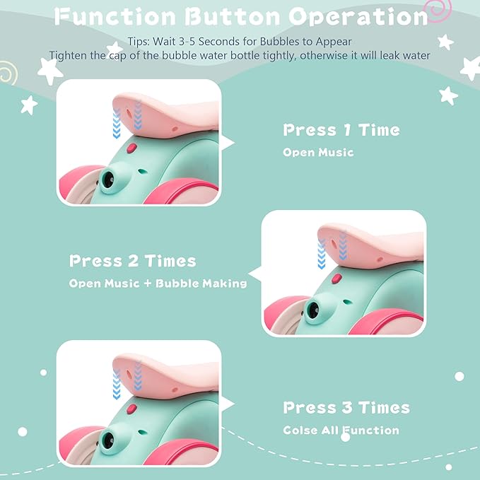 6V Electric Baby Balance Bike with Bubble Machine,4 in 1 Toddler Balance Bike w/Remote for 1 Year Old Boys Girls Kids Bubble Bike Ride on Toys w/Powered Motor,Music,LED Lights (Green&Red)