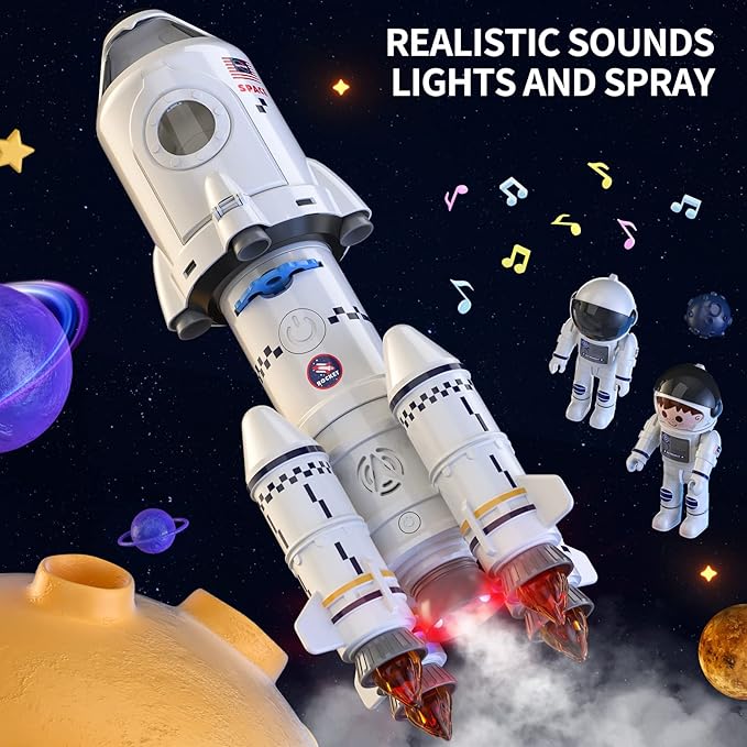 TEMI Space Rocket Spacecraft Toy for 3 4 5 6 7 8 9 Years Old Kids - 5-in-1 Airplane Educational Aerospace Set with 2 Astronauts, Projection Lamp, Outer Space Toy Gifts for Boys Girls 3+