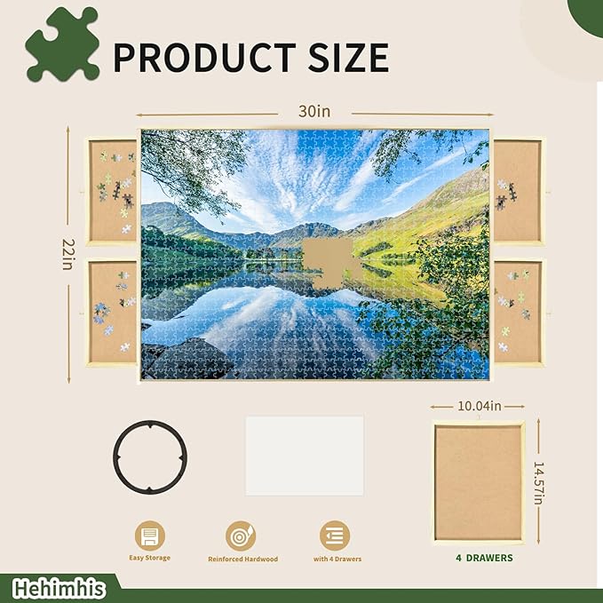 Puzzle Tables with Cover, Expand Size 35" X 22" 1000 Piece Jigsaw Puzzle Board,Smooth Plateau Fiberboard Work Surface & Reinforced Hardwood, for Games & Puzzles Expandable