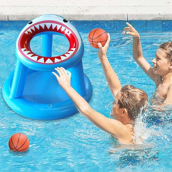 Pool Basketball Hoop Games Toys, Floating Inflatable Pool Shark Games Indoor/Outdoor for Kids Adults with 1 Basketball